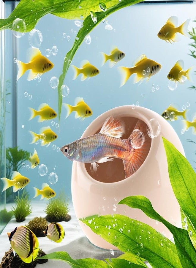 DQITJ Aquarium Decor Ceramic Cave Betta Fish Tank Hideout Stone Fast Landscape Ceramic Ornament for Fish Shrimp Turtle (Orange) - Image 3